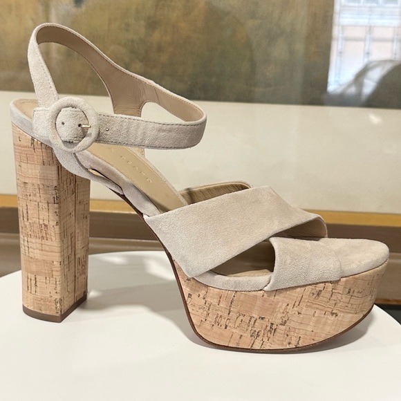 🌹VERONICA BEARD🌹 Lucille Cork Suede Platform Sandals Size: 9M - Picture 2 of 16